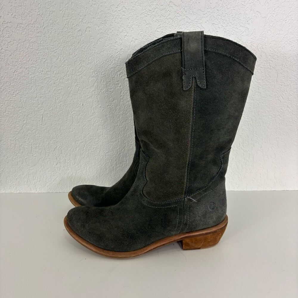 Bronx Grey Suede Tall Low Heel Western Pull On Boots
